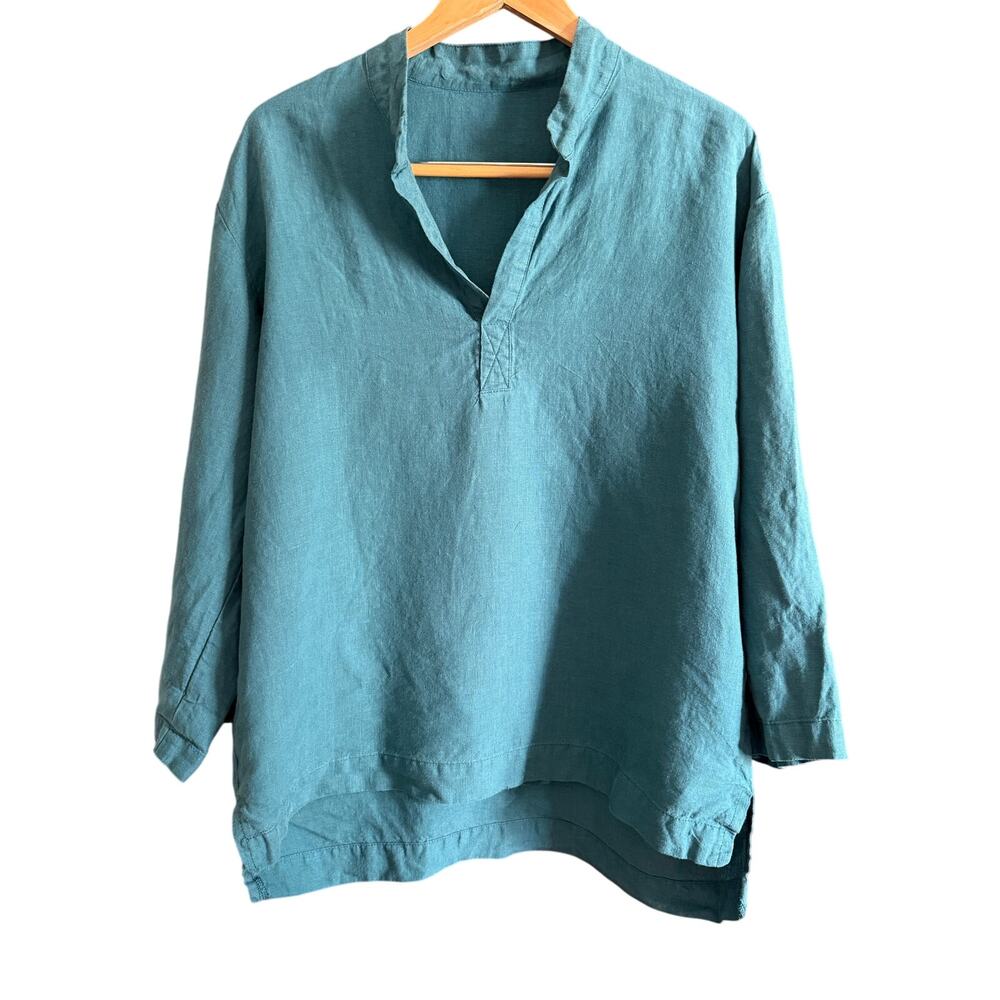 100% Linen Teal Women's Blouse